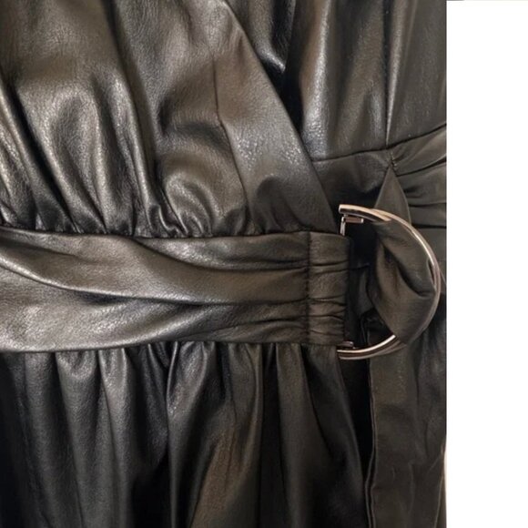 NWT Ramy Brook Lily Black Faux Vegan Leather Wrap Mini Dress | Size 4 - Picture 7 of 9